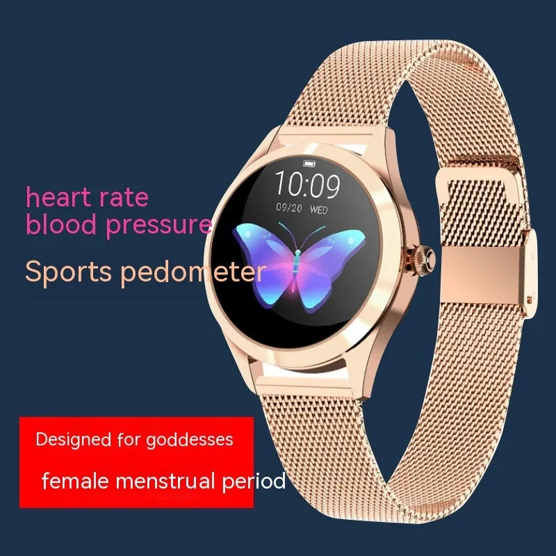 Women's sports smartwatch with heart rate monitoring and waterproof design in multiple colour options