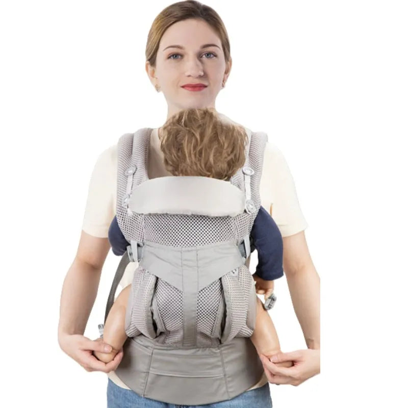 Baby hipseat carrier with waist stool in gray printing colour, polyester material, 20kg capacity