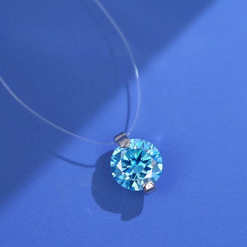 S925 silver women's necklace with floating moissanite stone on invisible fishing line, plum blossom design