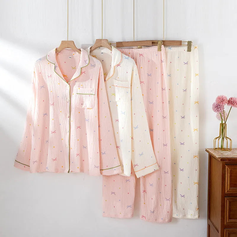 Women's cotton pajama set with long sleeves in pink colour option