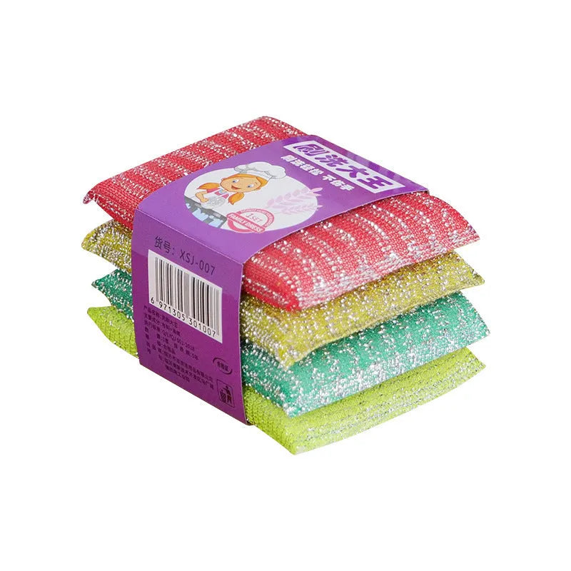 Fine stripe scrubbing sponge mop in macaron colours with plastic handle for dishwashing