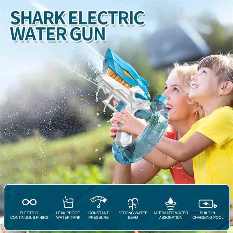 Blue shark electric water gun toy with automatic firing system for summer water play