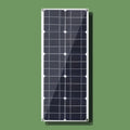 30W semi-flexible solar panel showing USB port for charging mobile devices.