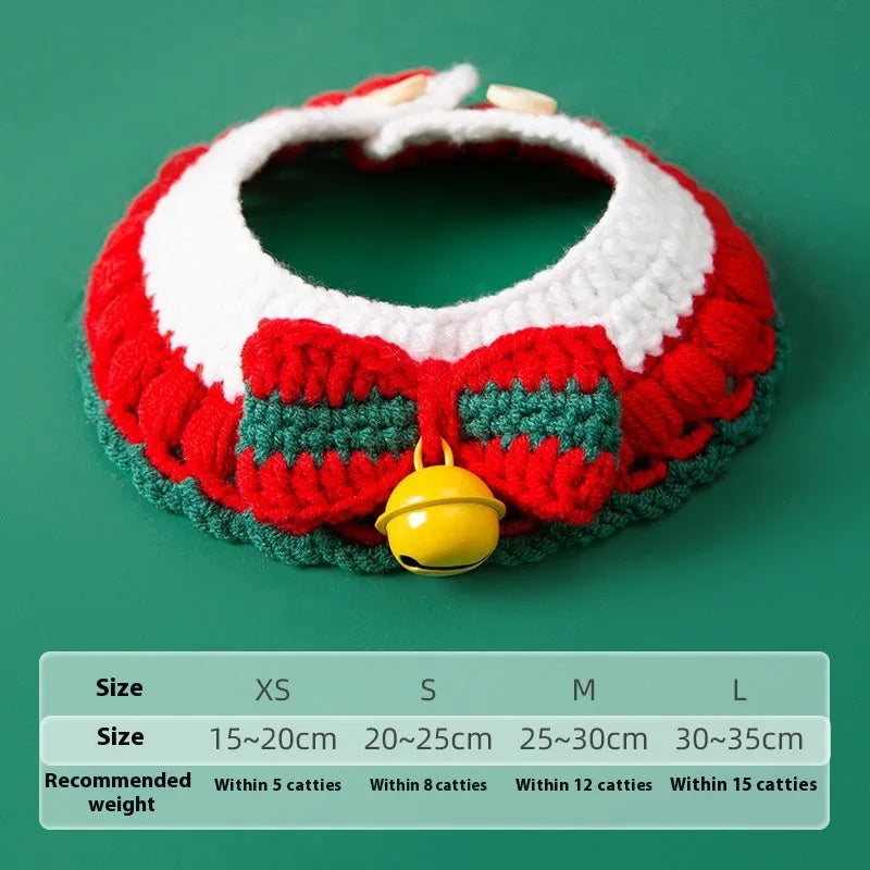 Hand-woven milk cotton Christmas pet collar with adjustable sizing for cats in festive bowknot design