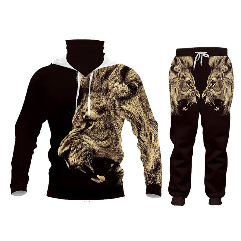 Men's casual tracksuit with hoodie and pants, digital print, goose down fill, available in sizes S to 6XL