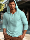 Men's cotton pullover hoodie in dark blue, apricot, black, blue, white or light green colours with long sleeves