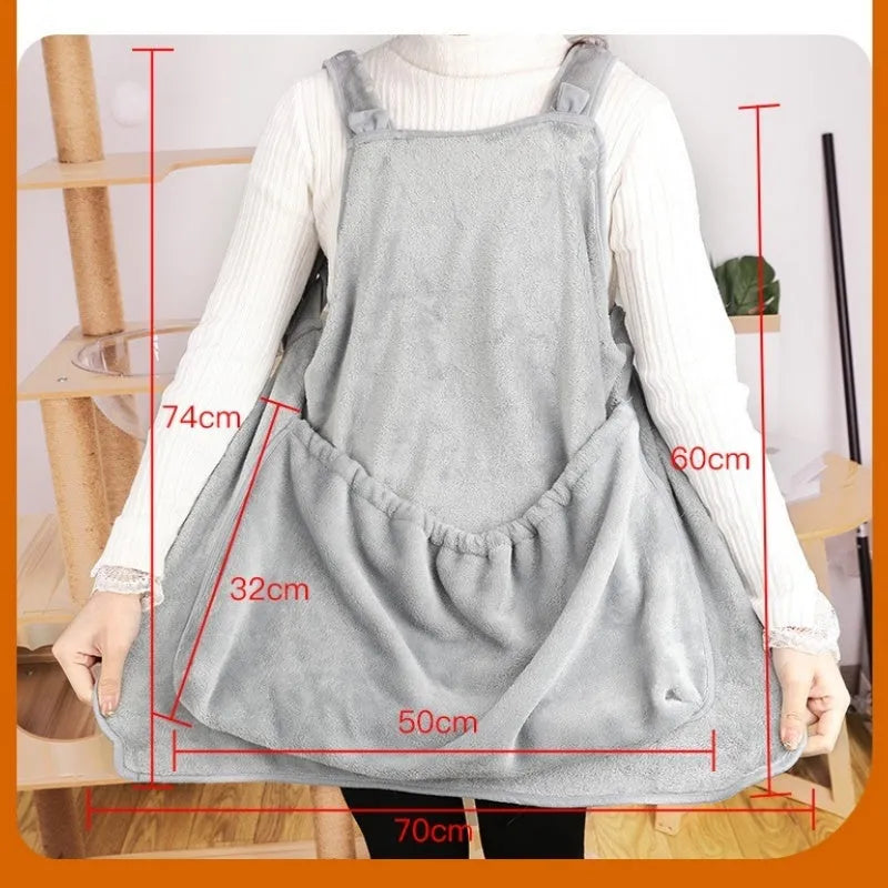 Plush pet carrier apron hanging chest bag for small cats and dogs showing adjustable neck and fresh-air opening