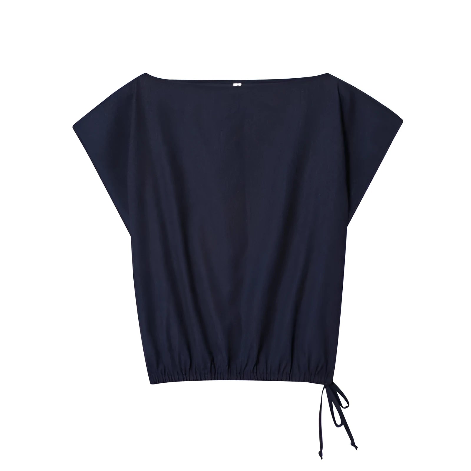 Women's linen blend co-ord set featuring a blouse with flounced sleeves and matching wide leg trousers.