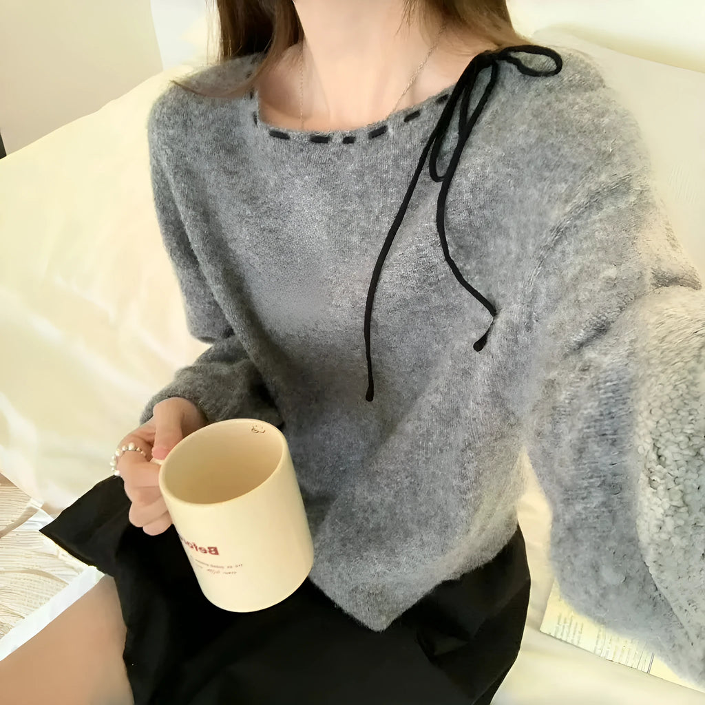 Grey loose fit women's pullover knitwear jumper made from regenerated cellulose fibre