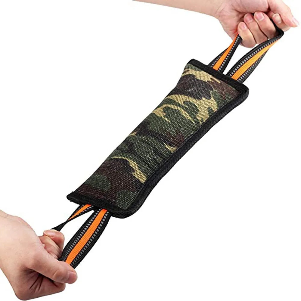 Yellow-edged jute dog training bite stick with reflective strips, measuring 55 cm in length
