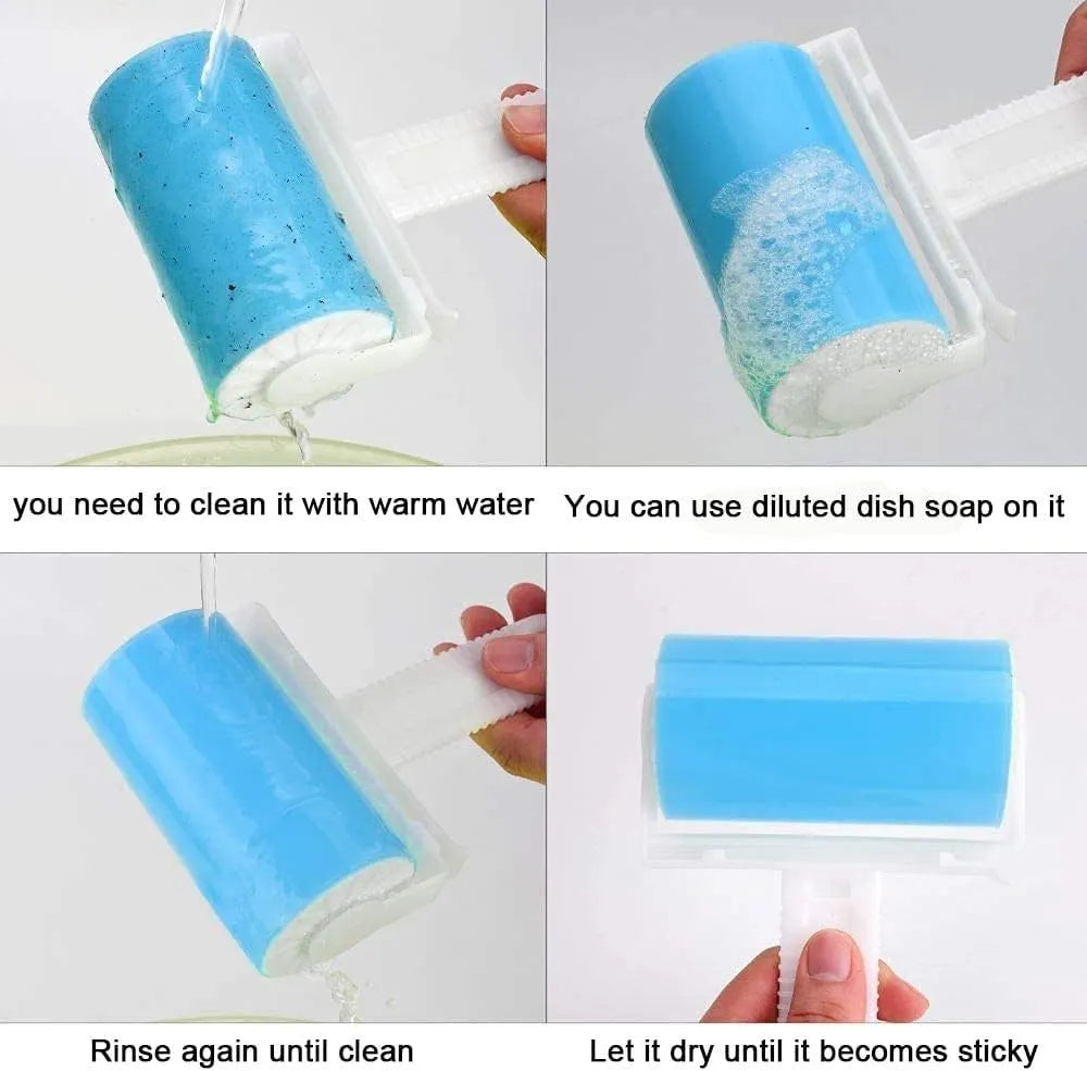 Washable lint roller with protective cover for pet hair removal from fabrics