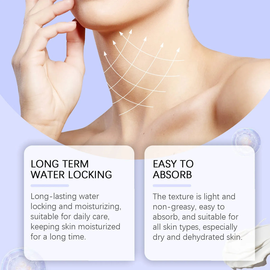 Neck skin cream jar with 50g moisturising formulation containing hyaluronic acid and coffee extract
