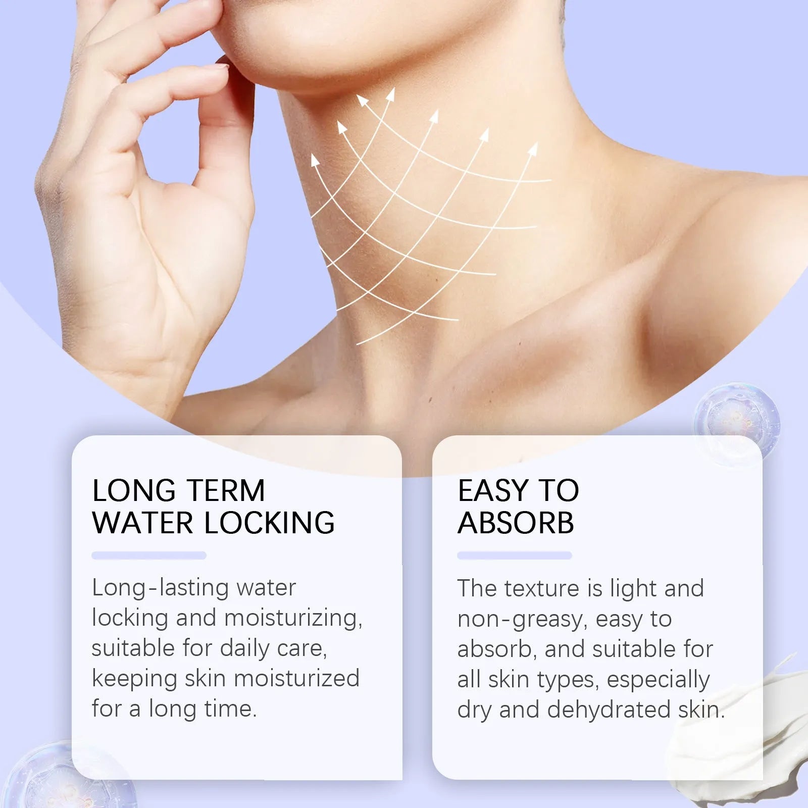 Neck skin cream jar with 50g moisturising formulation containing hyaluronic acid and coffee extract