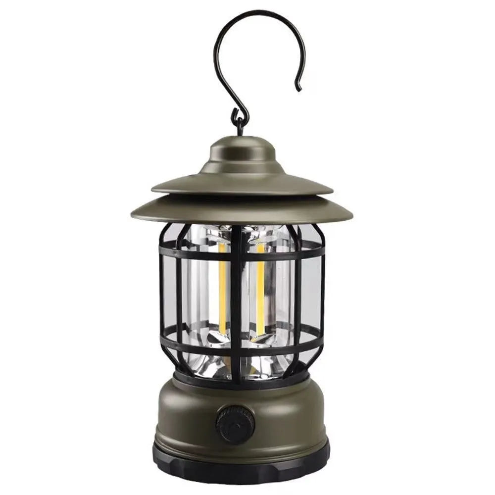 Portable camping lantern in black, dark green, or red with super bright light for outdoor use.