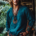 Vintage printed boho style long sleeve pullover in polyester fabric with European retro design