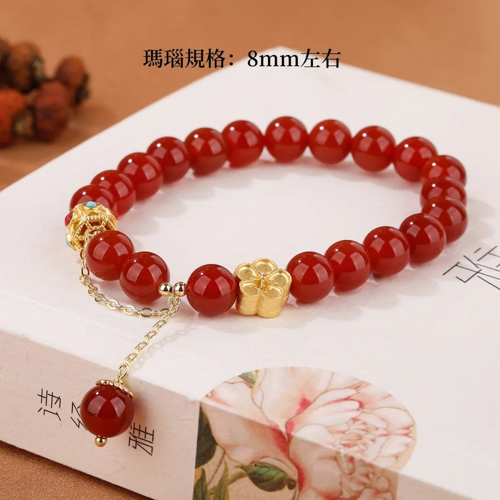 Natural agate bracelet with 8mm beads and copper fittings in red or white stone options