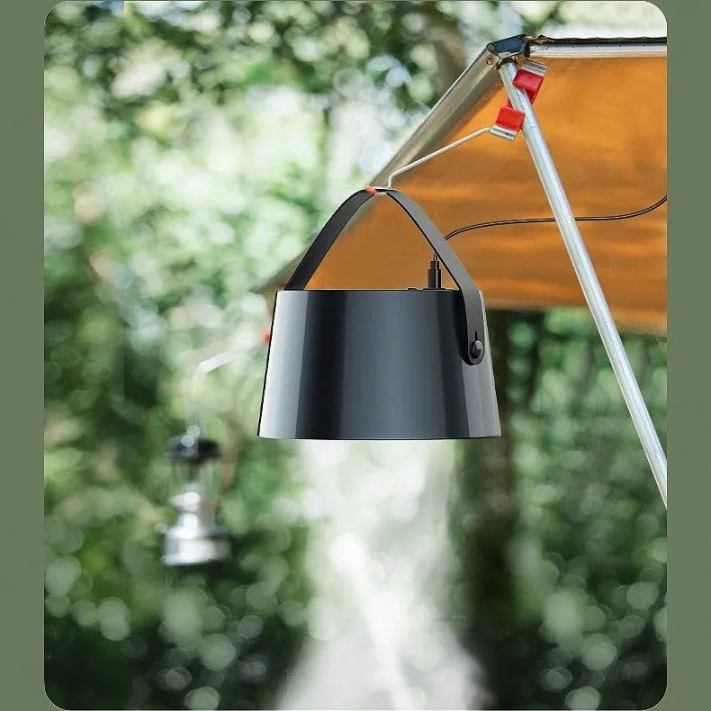 Milky white portable desktop exhaust fan with tripod stand and removable filter for kitchen smoke extraction