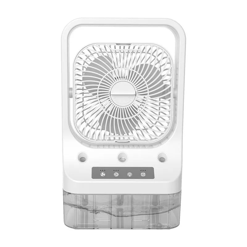 White USB rechargeable household cooling fan with water tank and adjustable nozzles