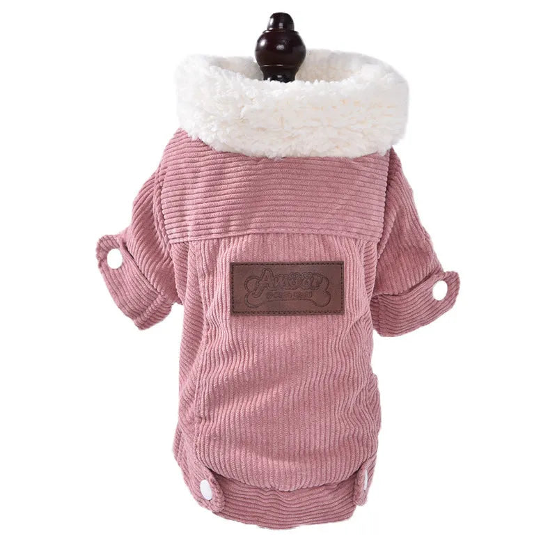 Lambswool fleece-lined vest for dogs and cats in grey or pink, sizes XS to XXL