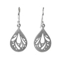 Silver hollow water drop earrings with grinding finish and retro style