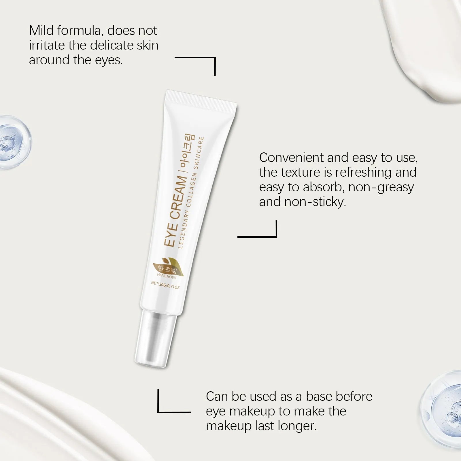 20g jar of collagen eye cream with hyaluronic acid for eye area hydration