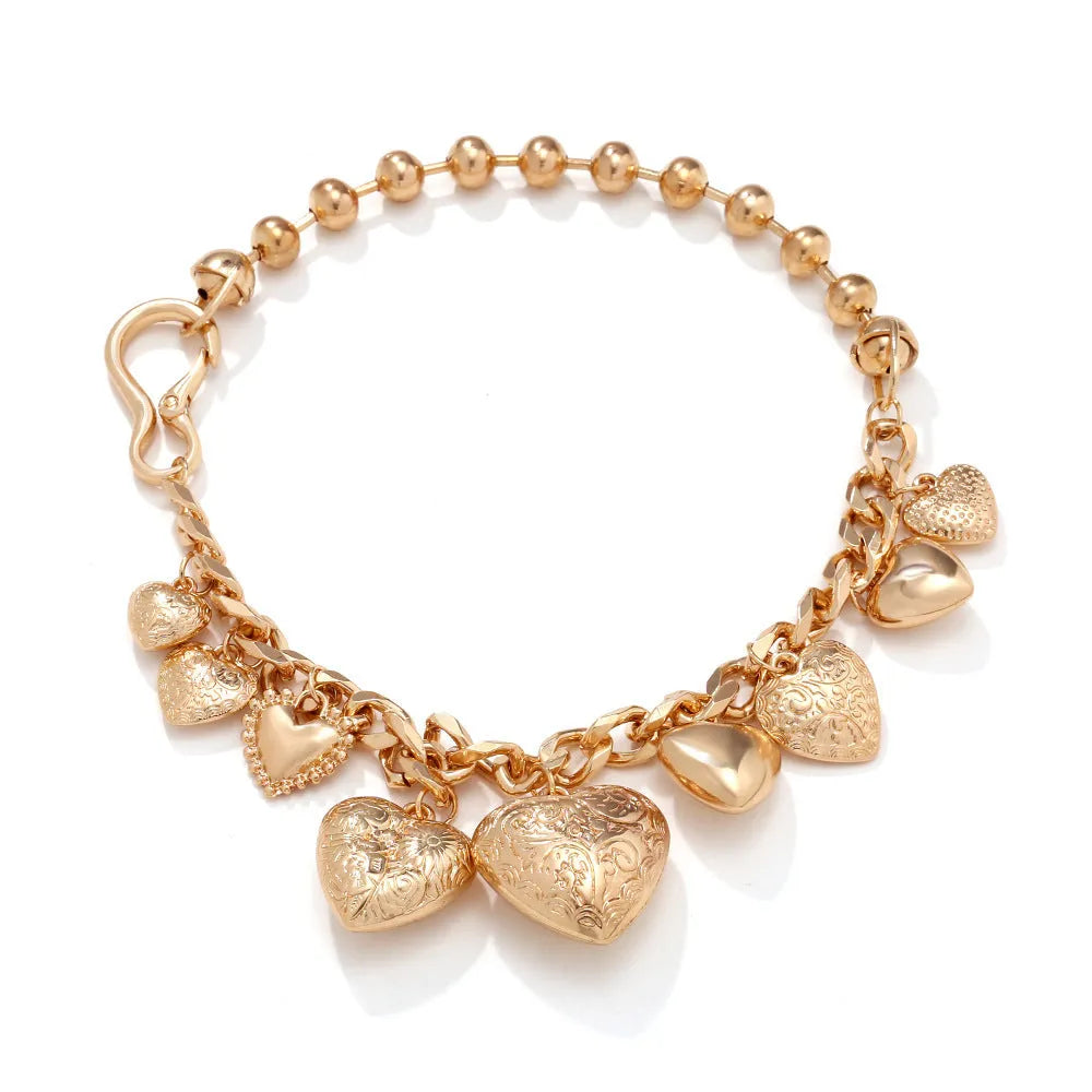 Carved heart pendant necklace with adjustable chain in gold or white K metal alloy