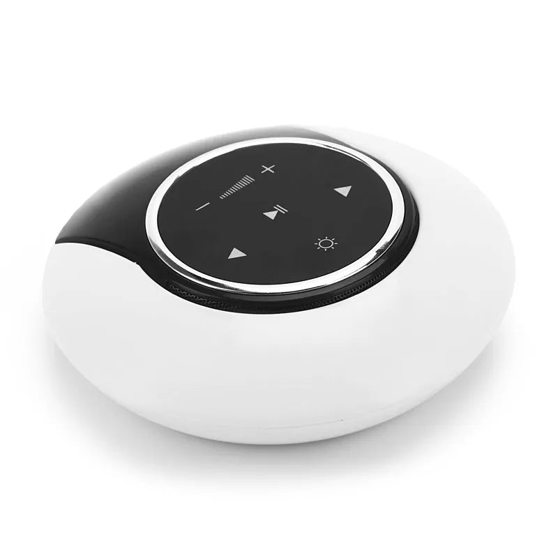 Blue Bluetooth desk lamp speaker with folding design and touch controls showing LED lighting