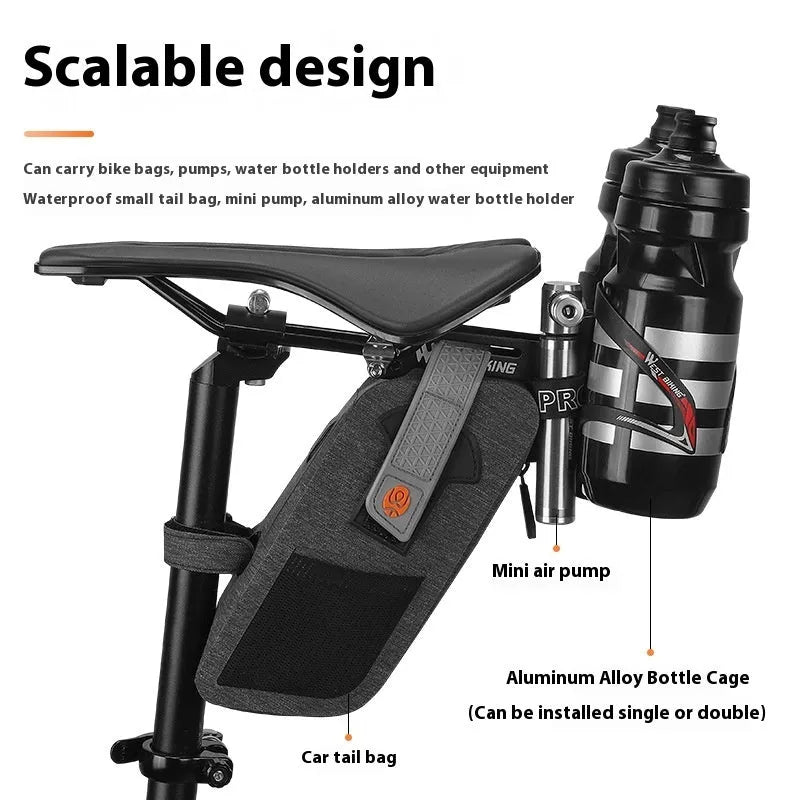 Bicycle double water bottle cage extension bracket in black aluminium alloy and stainless steel with adjustable angle