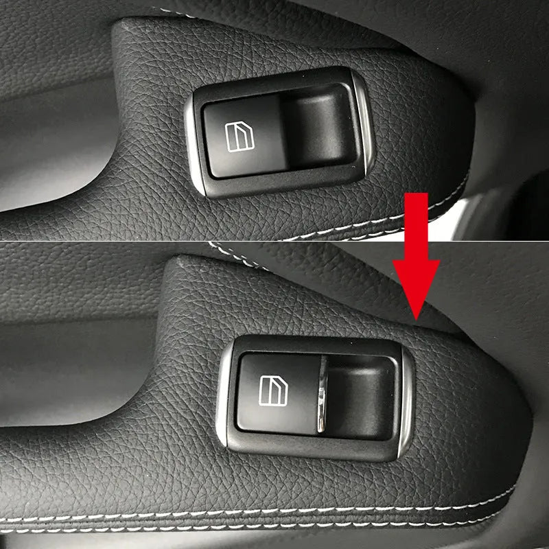 Black glitter decorative sticker for car window lift button panel on door.
