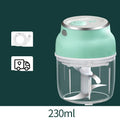 Green portable electric mini garlic cutter with transparent cup and USB charging cable