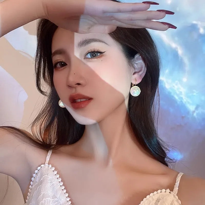 Colourful mermaid electroplated clip earrings with geometric round design and Korean style
