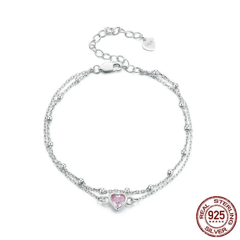 BSB152 coloured 925 Sterling Silver bracelet with heart-shaped pendant for women.
