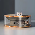 White transparent cat scratch board and tunnel nest with diamond pattern, dimensions 58cm by 45cm.