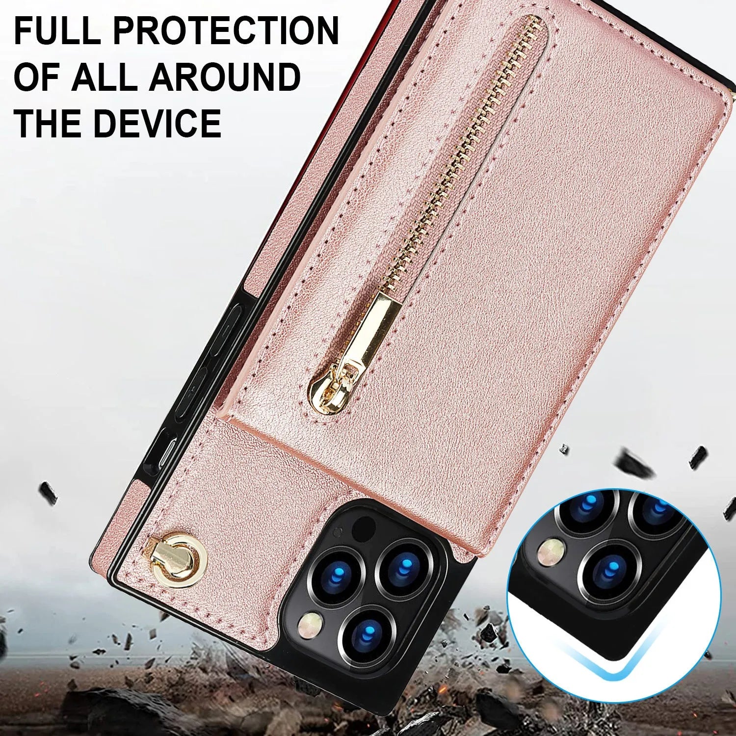 Black leather and TPU protective case for a Samsung Galaxy smartphone on a table.