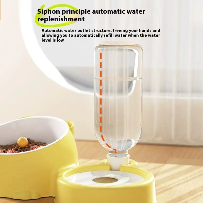 Grass green plastic double bowl automatic pet feeder and water fountain for cats.