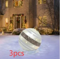 Large red and white striped inflatable PVC Christmas ball ornament with a 60cm diameter.