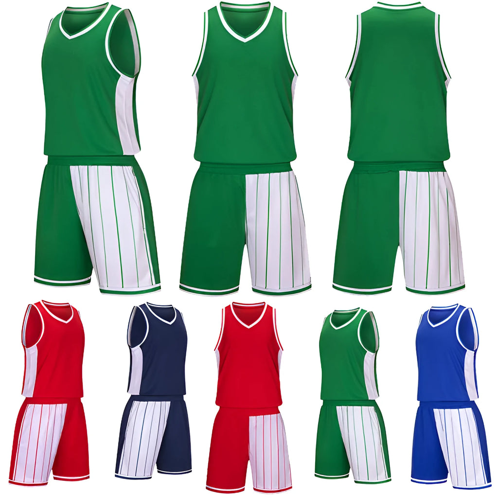 Polyester basketball uniform in blue with matching top and shorts for training