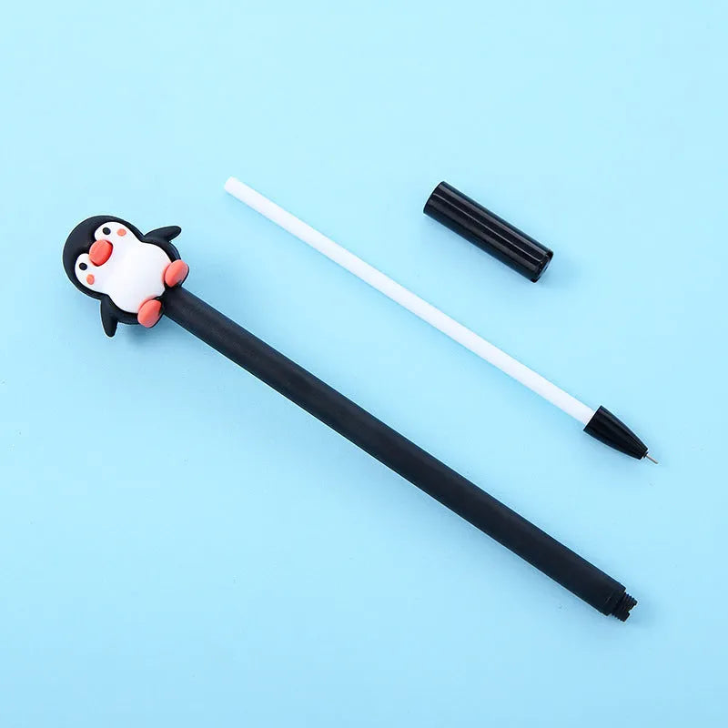 Korean cartoon penguin silicone gel pen with 0.5mm black refill and peacock blue black colour