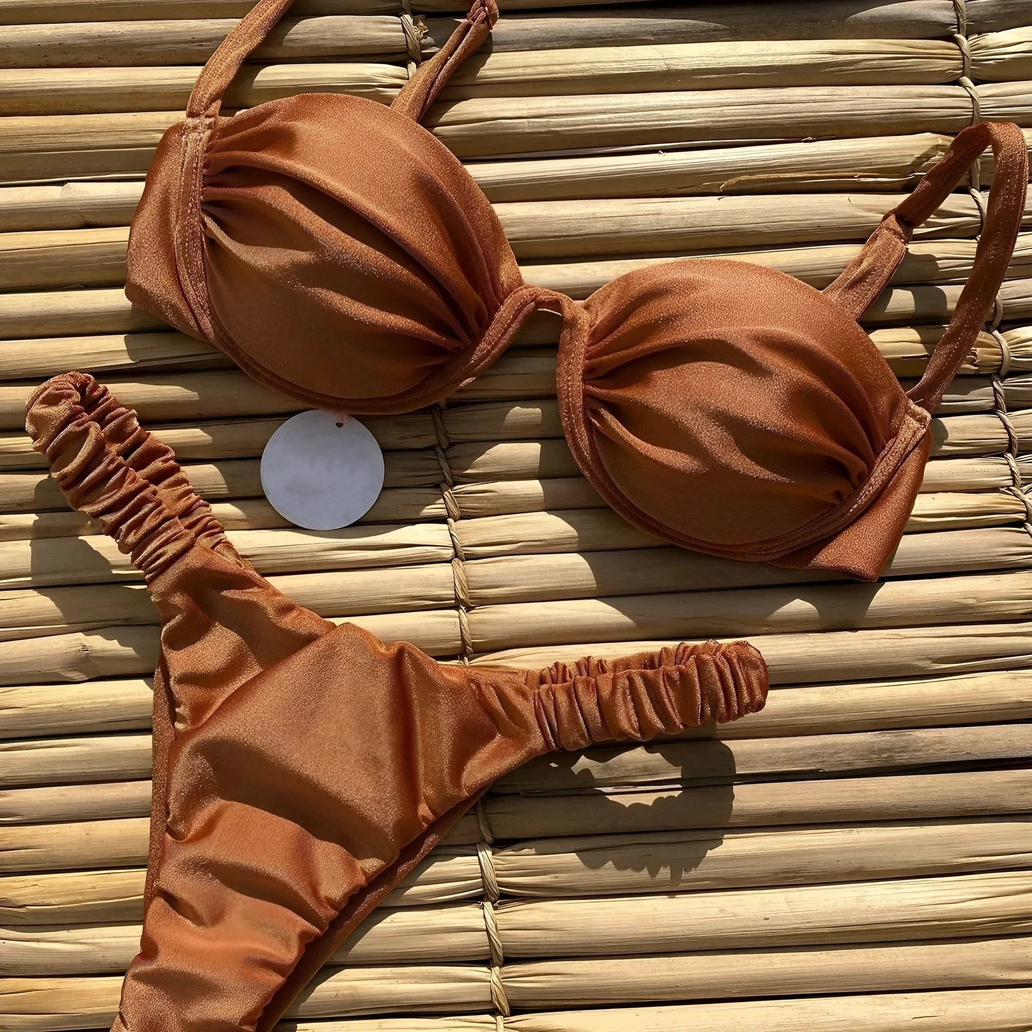 Women's underwire bikini swimsuit set in black, white, or khaki colours