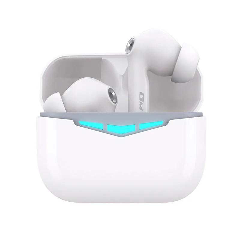 True wireless in-ear Bluetooth gaming earbuds with charging case in black, pink, white, or grey.