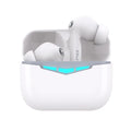 Wireless in-ear gaming headphones and charging case in black, with spare silicone eartips.