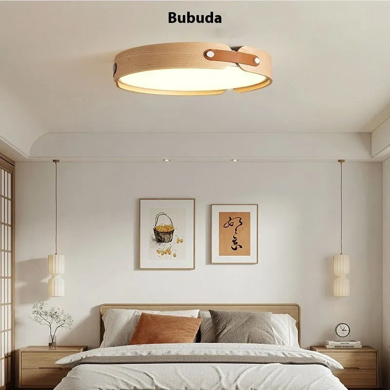 Japanese style wooden ceiling lamp with PMMA lampshade in 42cm and 56cm sizes