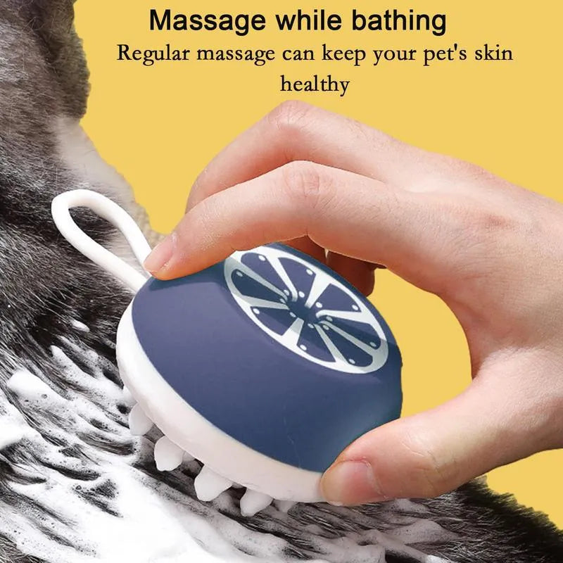 3-in-1 dog shampoo brush with silicone massage points in blue colour