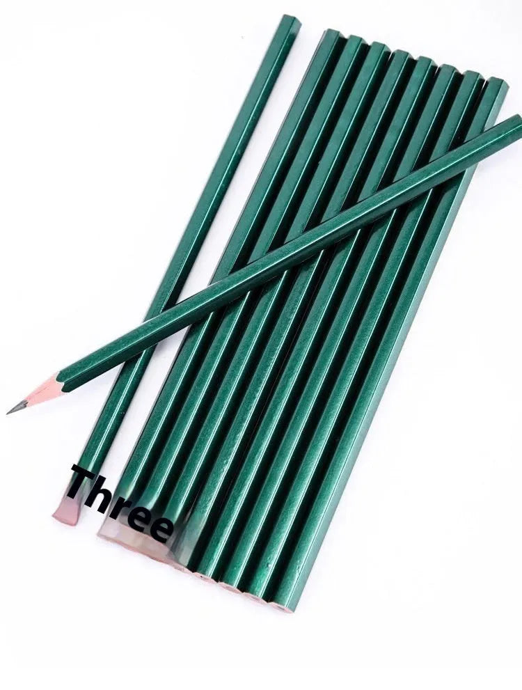 Box of 10 green hexagonal wooden pencils with HB and 2B graphite grades.