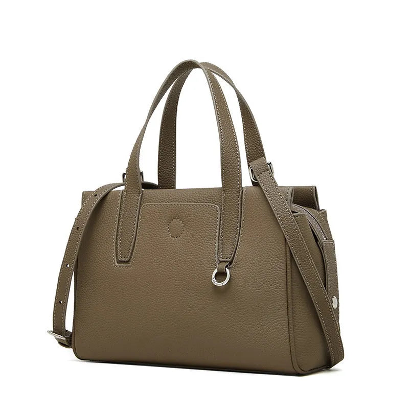 Genuine leather crossbody bag in horizontal square suitcase shape with shoulder strap