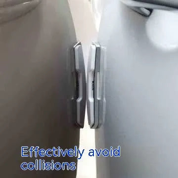 Black car door bumper strip set with four plastic silicone protection strips measuring 9.5 by 2 cm