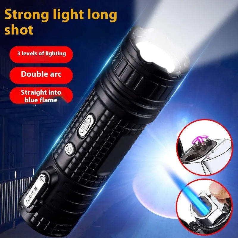 TH727 metal waterproof multifunctional flashlight lighter in camouflage, red, black, blue, or yellow colour