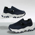 Women's mesh sport shoes with flat heel, round toe, Velcro fastening, and breathable mesh upper in solid colour