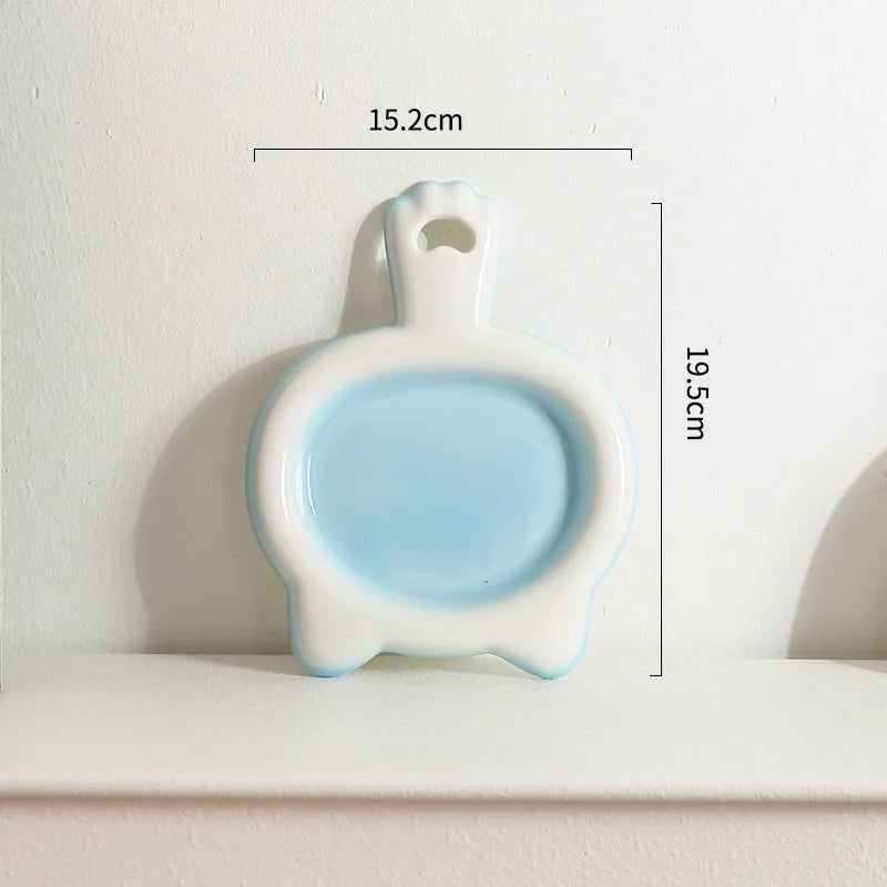 Ceramic cat bowl with non-slip rubber base in blue colour