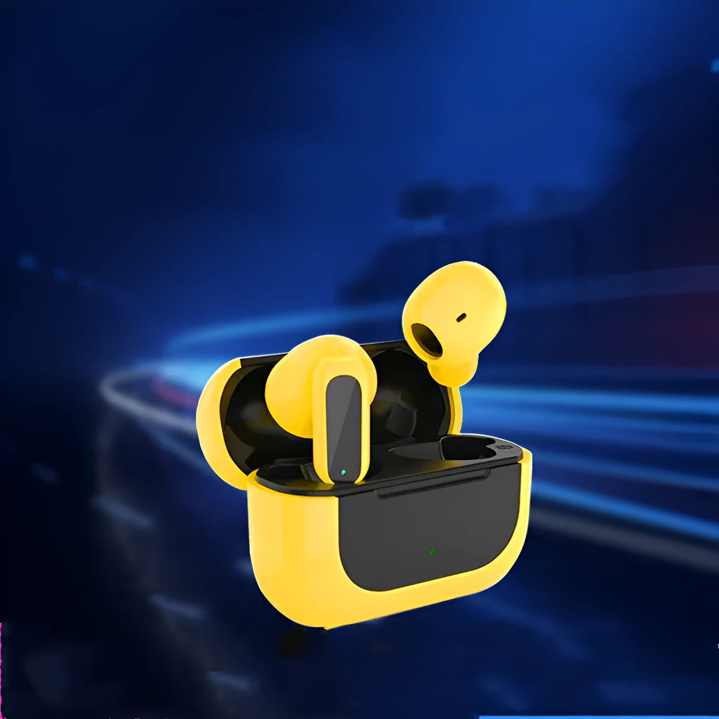 Jerry Cartoon wireless Bluetooth in-ear headphones in black, white, or yellow colour.